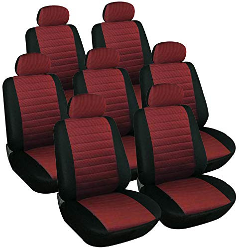 WOLTU 7X Fundas de Asiento para Coche Universal Delantero y Traseros Cubierta para Asiento Automóvil sin Bolsa de Aire Poliéster Rojo 7233-7