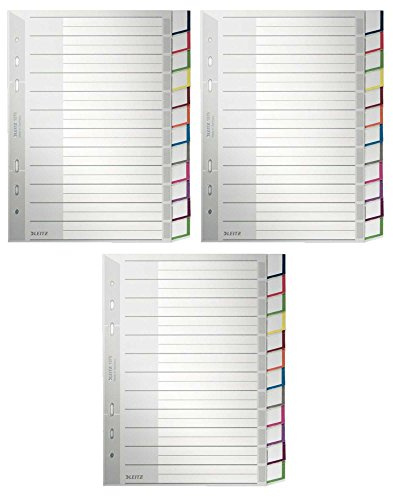 3er Pack Leitz 1275 Blanko Plastik Register (A5, hoch, 12-teilig, Unterteilt) grau