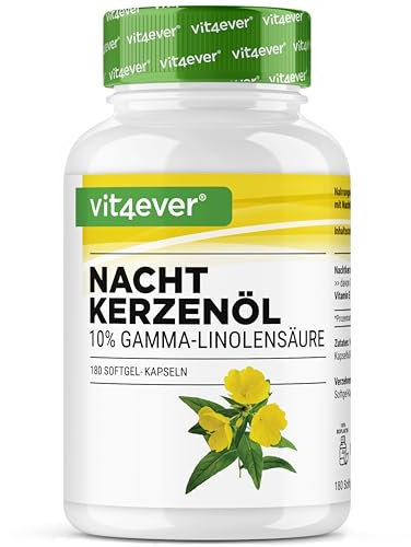 Nachtkerzenöl - 180 Kapseln - Hochdosiert mit 2000 mg je Tagesdosis - Premium: 10% Gamma-Linolensäure GLA, mit natürlichem Vitamin E & kaltgepresst - Laborgeprüft