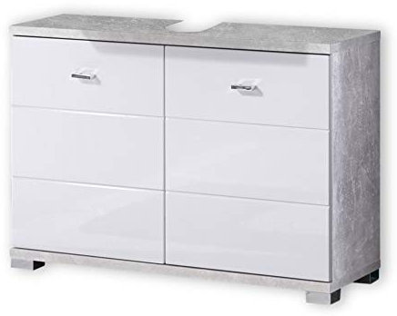 Stella Trading Badezimmer Waschbeckenunterschrank in Beton Optik, Weiß - Moderner Bad Unterschrank Badezimmerschrank mit viel Stauraum - 80 x 57 x 30 cm (B/H/T)