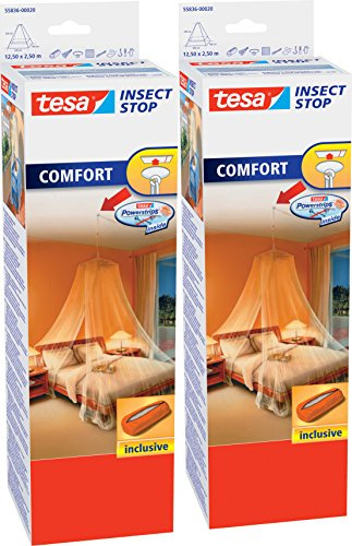 2 Stück tesa Insect Stop COMFORT Moskitonetz/Insektenschutz für Doppelbetten/Im praktischen Beutel ideal für Reisen / 125 cm x 250 cm