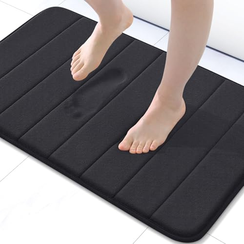 Buganda Memory Foam Bath Mat, 24 x 16, Ultra Soft and Non-Slip Bathroom Rugs, Water Absorbent and Machine Washable Bath Rug for Bathroom, Shower, and Tub, Black