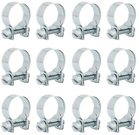 ISPINNER 12pcs 16-18mm Mini Fuel Injection Hose Clamps, Zinc Plated Steel Adjustable Pipe Hose Clip Tube Clamps (5/8 - 23/32 Dia)