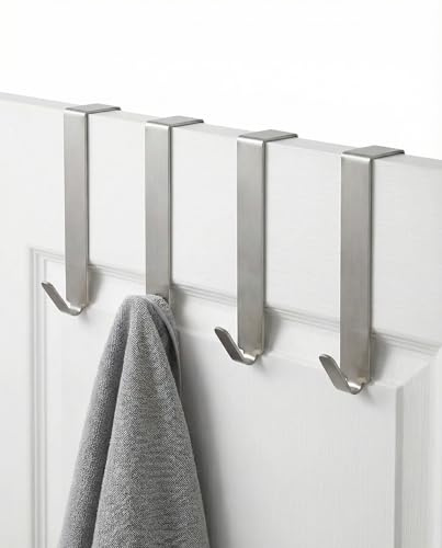 MDCASA Türhaken zum Einhängen 4er-Set mit Filzpad, 25mm Edelstahl | Kleiderhaken, Garderobenhaken und Handtuchhalter für die Tür, für alle Türen, bis 10 kg je Haken, Filzpad, ohne Bohren