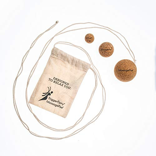 MassageFee Korkballset - 3 Massagebälle aus Kork. Selbstmassage von Triggerpunkten & Faszien der Füße, Waden, Gesäß, Nacken, Schulter & Rücken.