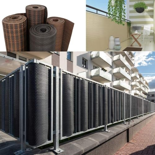 R.G. Balkonverkleidung Balkonblende Sichtschutzmatte Balkonbespannung Polyrattan Blende Meterware PE-Rattan Zaunblende Balkonblende (110cm, Stroh)