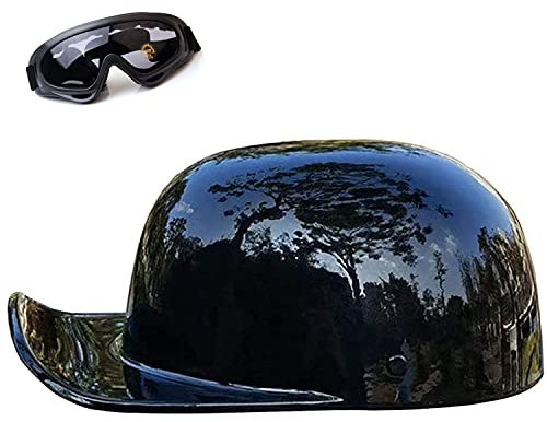 CHLXI Halbhelm Motorradhelm Jethelm Herren Halbschalenhelm mit ECE Retro Brain Cap Halbschale Rollerhelm Chopper Scooter Helm Sturzhelm Baseball Kappe mit Rand(Color:A,Size:XL=59-61XM)