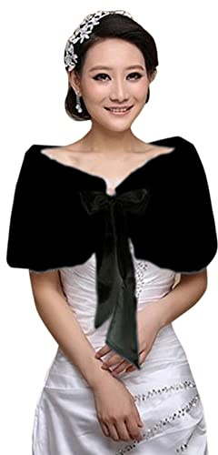 Women's Faux Fur Shawl Wrap Bridal Long Shrug Cape Collar Scarf Wraps Winter Bridal Scarf Wedding Party Cover Up Brides Bridesmaid Shawl Stole with Bowknot Closure Fancy Dress Costume Accessories