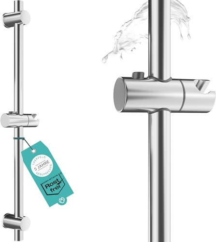 LAAKFELD Duschstange aus Edelstahl 66 cm rostfrei – Duschstange variable Bohrlöcher dank flexibler Wandhalterungen – Duschstange & Gleiter oben einfach, flexibel, stabil, universell