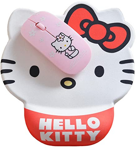 Cute Hello Kitty Mouse Pad with Wrist Support Gifts for Office Desk Home Gaming Kawaii Stuff Gifts, Comfortable Gel Pain Relief Mousepad with Non-Slip Rubber Base