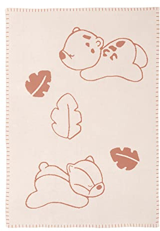 Nattou Kuscheldecke für Babys, Wendecover, 100% Baumwolle, Ca. 75 x 100 cm, Vegan, Boris & Jungo, Beige