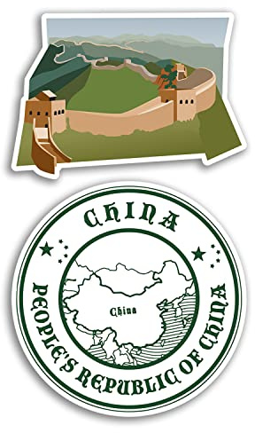 2 pegatinas de vinilo de gran muralla china de 10 cm de ancho, para viajes, aventuras, viajes, mapa, bandera, país, álbum de recortes, regalo #78742