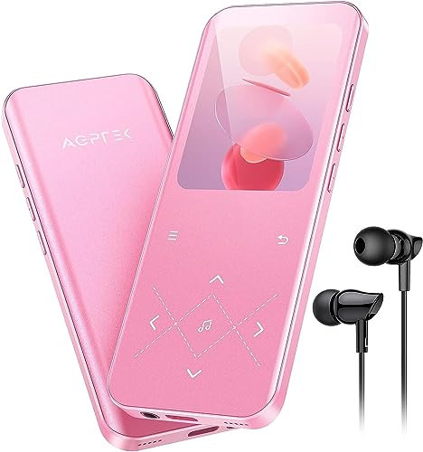 AGPTEK Pink MP3 Player, Bluetooth 5.3, 32GB Built-in Memory, with Speaker, FM Radio, Voice Recorder