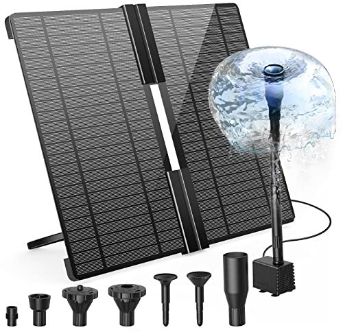 AMZtime 20W DIY Solar Powered Water Fountain Folding Solar Panel with Adjustable Stand Pond Fountain with 6 Styles Solar Pump for The Garden, DIY Water Features