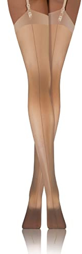 sesto senso Strapsstrümpfe mit Naht hinten muster 20 Den Strumpfhose mit Strumpfhalter Strapse Strümpfe zum Anstrapsen PDP_02 3/4 M-L Beige