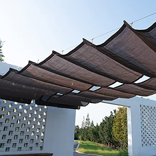 Geovne Braunes Einziehbares Sonnensegel,Atmungsaktive Wave-Sonnensegel,Anti-UV-Welle Überdachung Markise,HDPE Schatten Segel,95% Schattenspender,für Terrassendächer,mit Zubehör (3x3m/9.8x9.8ft)