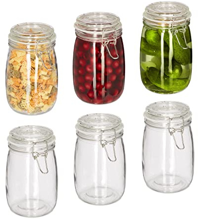 Relaxdays Einmachgläser, 6er Set, 1 l, Deckel & Bügelverschluss, Einkochen & Aufbewahren, Vorratsgläser, transparent, 17 x 11 x 15 cm, 6
