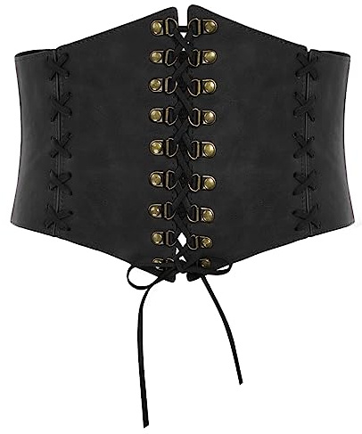SCARLET DARKNESS Damen Steampunk Breiter Gürtel Korsett Leder Mittelalter Schnürgürtel