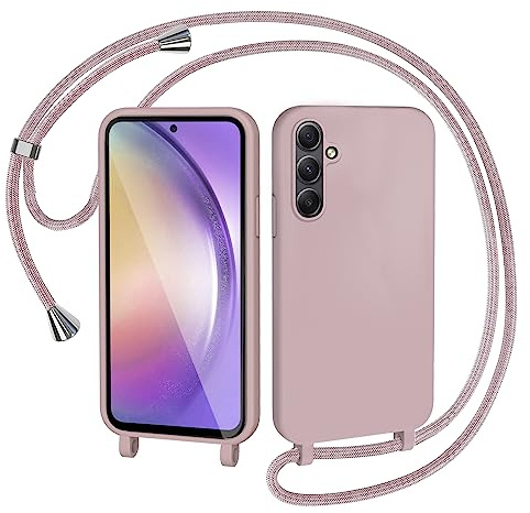 AOMYKE Handyhülle für Samsung Galaxy A54 5G Hülle mit Band, Handyband Samsung Galaxy A54 5G Hülle zum Umhängen Schutzhülle mit Kette Kordel Weich TPU Liquid Silikon Case, Pink