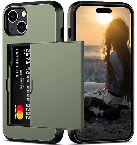 Nvollnoe for iPhone 15 Case with Card Holder Green