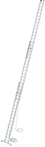 PROREGAL Sprossen-Seilzugleiter 3-teilig mit nivello®-Traverse 3x18 Sprossen | Leiter, Teleskopleiter, Trittleiter, Bockleiter, Sprossen-Doppelleiter