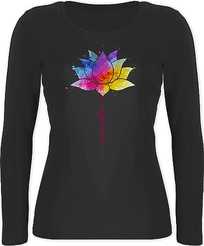 Langarmshirt Damen - Namaste Lotusblüte I Meditation I Yoga I Mandala Spirit - L - Schwarz - Shirt Langarm Yoga-Langarmshirt Joga Lotus Oberteil yogawear Geschenke Wellness Longshirt Tshirt Fans