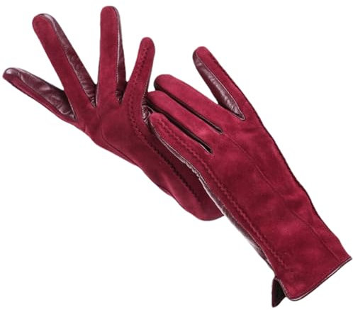 HEAITHpool Touch Handschuhe Farbe Winter Damen Lederhandschuhe Wildleder Damenhandschuhe Burgundy XXL