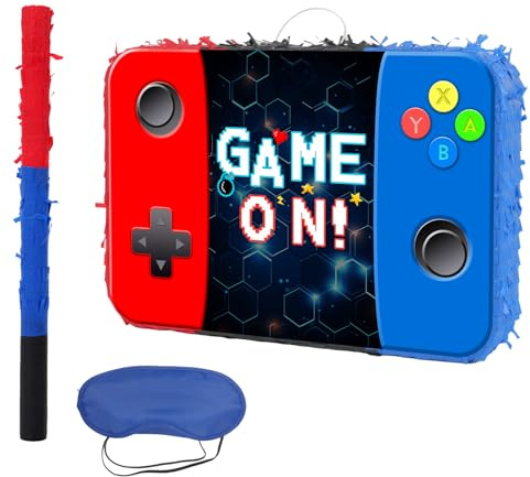Video Game Pinata - Game Controller Pinata with Blindfold and Bat for Boys Kids Gamer Theme Birthday Party Games Decorations(16.7”x12”x3”)