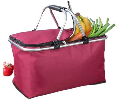 Novaliv Einkaufskorb faltbar Thermokorb mit Kühlfunktion 30 Liter WEINROT Isolierkorb mit gepolsterten Tragegriffen und Reißverschluss am Deckel Tragekorb
