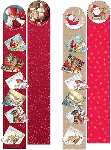 SKYTE® 2 Pack Christmas Card Holder - Cute Red & Gold Festive Designs - Each Holds 28 Cards (56 Total Cards) | Great For Xmas, Hanging Wall, Gift, Home & Office Decoration- XC0028