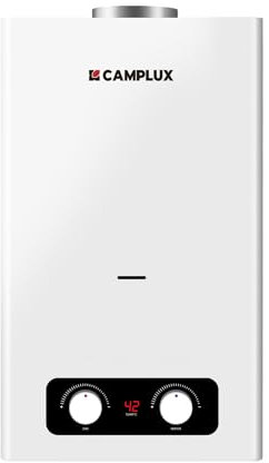 CAMPLUX 10 Liter Gasdurchlauferhitzer Indoor, BY264-DE Gastherme für Küchen-/Balkoninstallation, 50mbar, LPG, 3V, 20kW