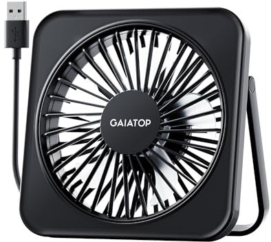 gaiatop USB Desk Fan, 5 Inch Small Portable Table Desktop Fans with Strong Wind Ultra Quiet 3 Speeds and 180° Tilt Folding, Mini Personal Cooling Essentials For Office Home Bedroom Dorm Kitchen Black
