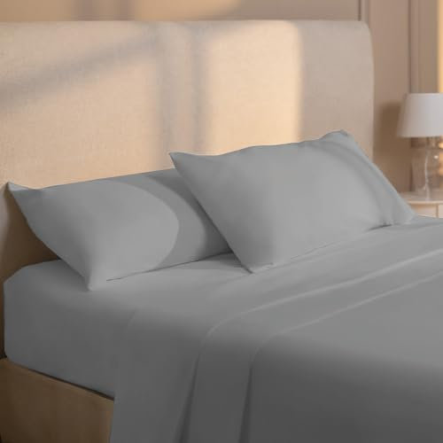 Dreamzie Sabanas 135x190 cm - Juego de Sabanas 4 Piezas - Poliéster Microfibra Cepillada - Sabana Bajera, Sabana Encimera Cama y 2 Fundas de Almohada (Sabanas 135, Gris Claro)