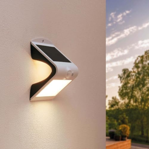 Ledvion - Lampada Solare LED Moderna da Parete, 1.5W, 3000K, IP65, Bianca, 220 Lumen, con Sensore di Movimento, Energia Solare, Efficienza Energetica & Resistente alle Intemperie