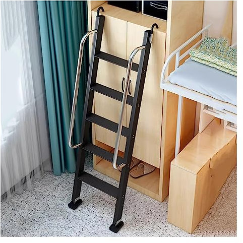 Scala in alluminio per letto a castello con corrimano, 5 gradini, resistente, per soppalco, camion, barca, scaletta di sicurezza – piedini in gomma antiscivolo, ampio battistrada, per casa o camper
