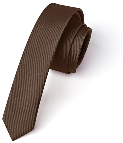 Enlision Cravate Marron Homme Cravate Fine 4CM Slim Cravates en Soie de Couleur Unie Mariage Fête Travail avec Boîte