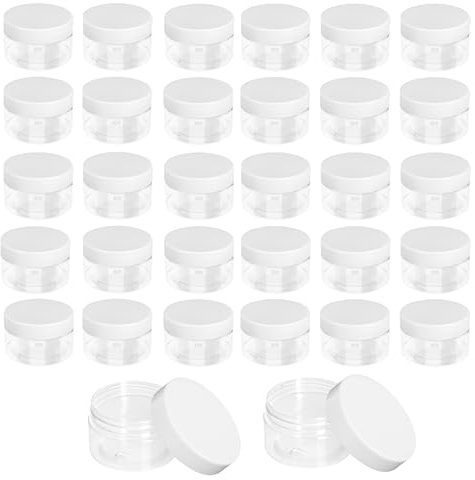 YKUKIZEE 30PCS Small Plastic Jar with Lid 100ml Empty Clear Slime Container | Wide Mouth, Round Slime Containers with White Lids, for Spices, DIY Craft, Bean, Grain, Bead, Kitchen