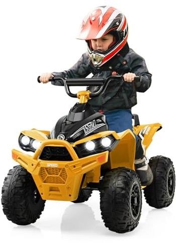 RELAX4LIFE Macchina Elettrica per Bambini, Veicolo a Batteria 12V con Luci LED, 2 Velocità, Clacson, Musica, Sedile Ampio, Veicolo Giocattolo a 4 Ruote per Bambini e Bambine 3 Anni + (GIALLO)