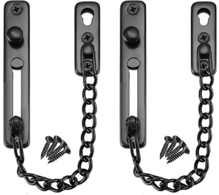 Litensh 2 Stück Door Chain Lock Türkettenschloss Edelstahl Türkette Sicherheitsschloss Türsicherheitskette Kettenschloss Türsicherung Türgriff Tür Sicherheitskette für Hotel Familie Innentüren Schwarz