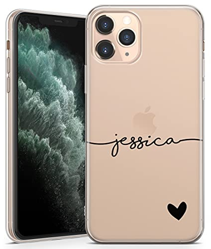 TULLUN Personalisierte Handyhülle für iPhone 16 Pro - Klare Soft Gel Benutzerdefinierte Farbe Name & Herz Design Buchstabe Initialen Text Stil - Schwarz