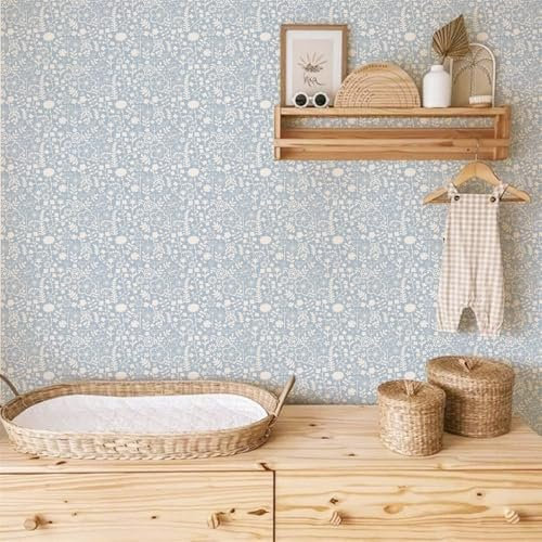 Selbstklebende Tapete Blaubeige Muster Strukturtapete Wandtattoo Schlafzimmer Tapete Selbstklebend Vliestapete Wallpaper for Living Room Tapeten Leicht zu Entfernen Wandschutzfolie 38.6x250.6cm