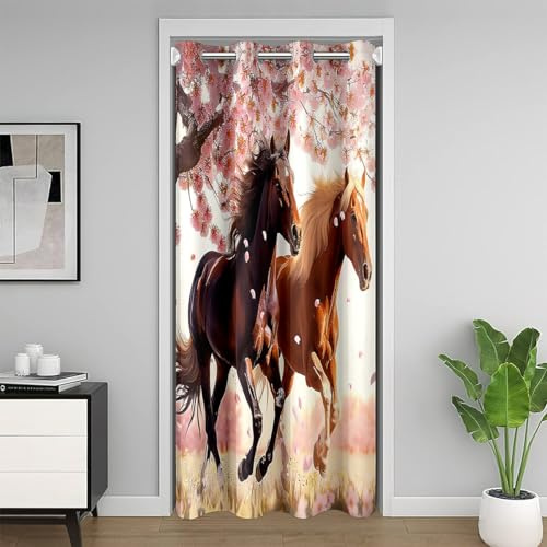 Homemissing Kirschblüte Pferd Vorhang für Innentür Raumteiler Mädchen Pferd Türvorhang 86x203cm Cute Vorhang Kinder für Jungen Dekor