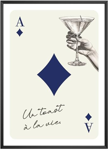 MJ-GRAPHICS® Poster Cocktail Bild Party Martini Poster Küche Bar Deko Kunstdruck Wohnzimmer Wandbild Alkohol Drinks Moderne Kunst Schwarz Weiß Vintage Stil – A4 Ohne Rahmen