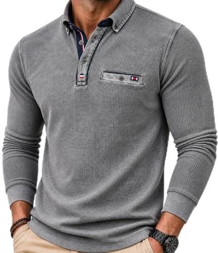 Soltice Herren Poloshirts Langarm Polohemden mit Brusttasche, Gestreifte Blousonshirts aus Baumwoll-Mix (M bis 3XL)