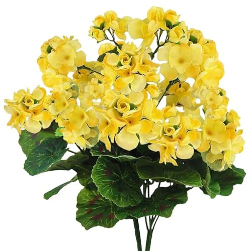 Corkwaw 2Pcs Artificial Geraniums,Silk Flower Artificial Flowers are Used | for home decoration,indoor, outdoor garden,patio,vase,table decoration,home decoration (Yellow)