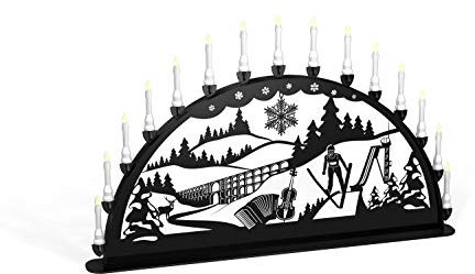 Außenschwibbogen Schwibbogen Lichterbogen 15 flammig/Metall - Motiv: Vogtland - Farbe: schwarz (1,5 Meter)