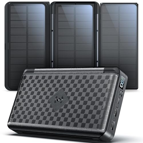 63200mAh Power Bank Solare, Powerbank Wireless con 3 Pannelli Solari Pieghevoli, Ricarica Rapida 22.5W, Display Digitale, 5 Uscite e Torce LED, Batteria Portatile per Campeggio, Emergenza (Grigio)