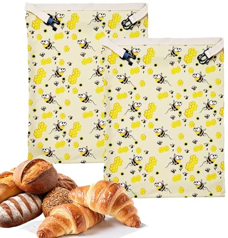 2 Packs Reusable Beeswax Bread Bags for Freezer & Refrigerator, XL 17x13 Inch with Zippers,Natural Beeswax-Lined Cotton Storage Bags Airtight -The Perfect Freshness Keeper for Homemade Sourdough