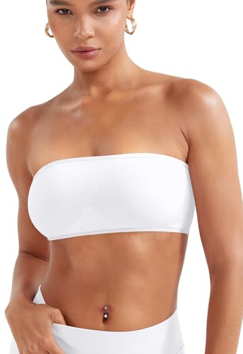 YEOREO Workout Bandeau Bra Non Slip Strapless Sports Bra Open Back Padded Tube Top Gym Yoga Bras Ivory-M