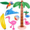 CHIHOLEN Set di 8 giocattoli gonfiabili, con palme, fenicottero, pappagallo, delfino, spiaggia, banane, piscina, gonfiabili e 2 portabottiglie gonfiabili per l'estate, piscina, decorazione hawaiana